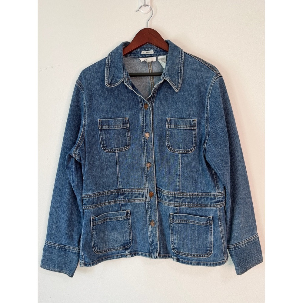 Vintage 90s Jones Sport Blue Denim Jean Jacket Womens XL Western Utility Chore